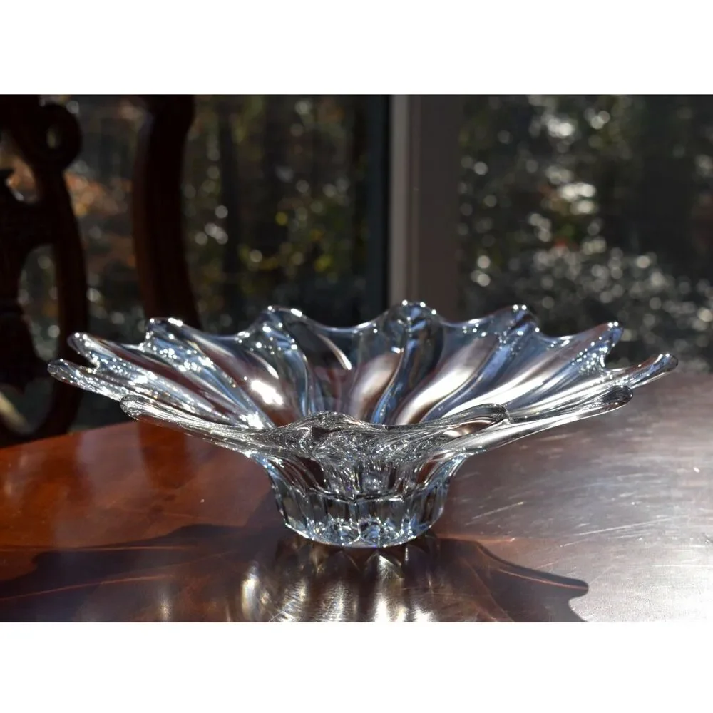 Clear Blown Glass Starburst Bowl - 12 Point Venetian Style - 10